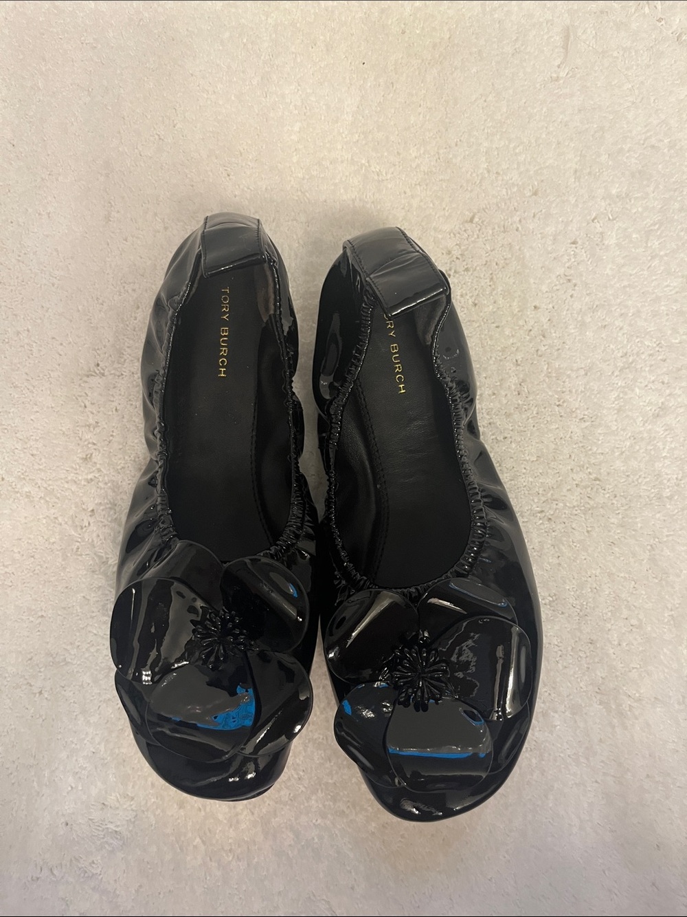Tory Burch Black Patent Floral Ballet Flats Size 7